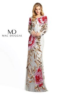 Style 4566D Mac Duggal Silver Size 8 Multicolor Long Sleeve Fully-beaded Straight Dress on Queenly