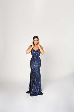 Style 6969 Nicole Bakti Royal Blue Size 4 Tall Height Sequined Sequin Jewelled Mermaid Dress on Queenly