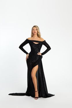 Style 7048 Nicole Bakti Black Size 8 Sequin Jewelled Side slit Dress on Queenly