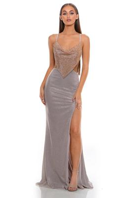 Style PS1987 Portia and Scarlett Gold Size 4 Sorority Formal Cut Out Spaghetti Strap Side slit Dress on Queenly
