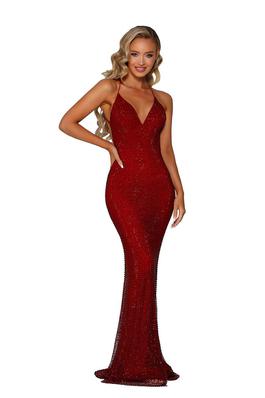 Style PS6324 Portia and Scarlett Red Size 4 Cut Out Spaghetti Strap Fully-beaded Mermaid Dress on Queenly
