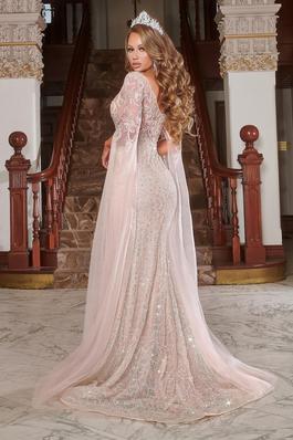 Style PS22907 Portia and Scarlett Gold Size 14 Tall Height Long Sleeve Mermaid Dress on Queenly