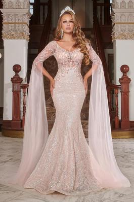 Style PS22907 Portia and Scarlett Gold Size 14 Tall Height Long Sleeve Mermaid Dress on Queenly