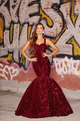 Style PS21006 Portia and Scarlett Red Size 10 Jewelled Tall Height Sequin Mermaid Dress on Queenly