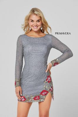 Style 3515 Primavera Silver Size 10 Holiday Jewelled Long Sleeve Cocktail Dress on Queenly