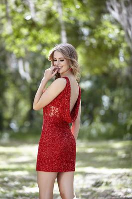 Style 3311 Primavera Red Size 8 Jewelled Nightclub Cocktail Dress on Queenly