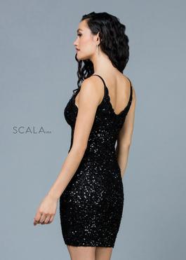 Style 60062 Scala Black Size 12 Euphoria Beaded Top Sheer Cocktail Dress on Queenly