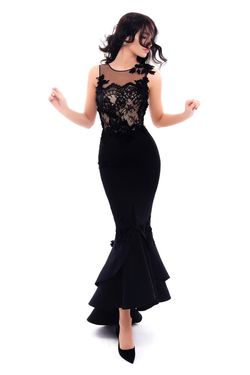 Style 93320 Tarik Ediz Black Size 6 Fitted Tall Height Mermaid Dress on Queenly
