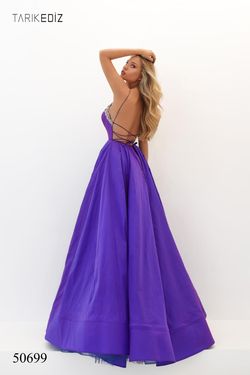 Style 50699 Tarik Ediz Purple Size 4 Overskirt Jewelled Cut Out Side slit Dress on Queenly