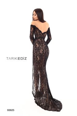 Style 93625 Tarik Ediz Black Tie Size 8 Lace Prom Side slit Dress on Queenly