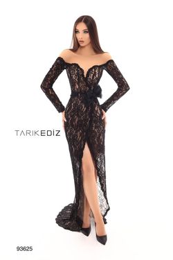 Style 93625 Tarik Ediz Black Size 8 Prom Floor Length Pageant Side slit Dress on Queenly