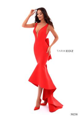 Style 50238 Tarik Ediz Red Size 4 Tall Height Mermaid Dress on Queenly