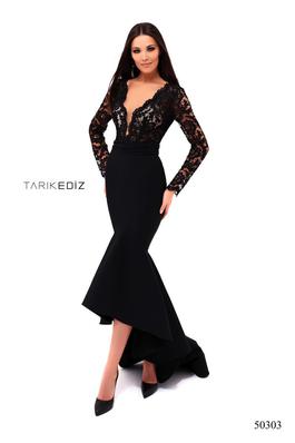 Style 50303 Tarik Ediz Black Size 6 Tall Height Mermaid Dress on Queenly
