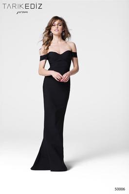 Style 50006 Tarik Ediz Black Size 8 Tall Height Fitted Sorority Formal Straight Dress on Queenly