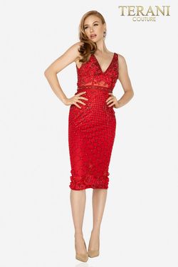 Style 2011C2005 Terani Couture Red Size 4 Tall Height Fully-beaded Cocktail Dress on Queenly
