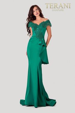 Style 2111M5255 Terani Couture Green Size 10 Tall Height Mermaid Dress on Queenly