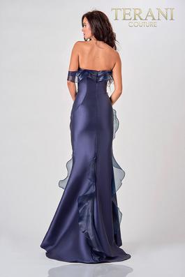 Style 2111E4743 Terani Couture Blue Size 10 Tall Height Side slit Dress on Queenly