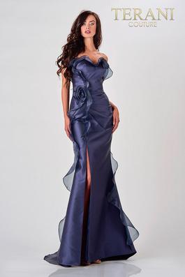 Style 2111E4743 Terani Couture Blue Size 10 Tall Height Side slit Dress on Queenly