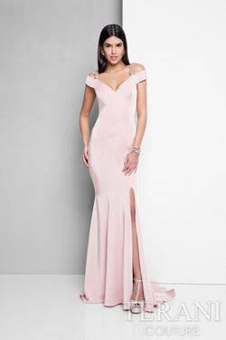 Style 1713E3338 Terani Couture Pink Size 6 Sorority Formal Bridesmaid Side slit Dress on Queenly