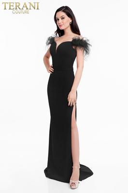 Style 1821E7103 Terani Couture Black Size 4 Tall Height Side slit Dress on Queenly