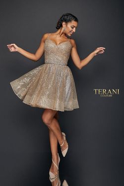 Style 1922H0420 Terani Couture Gold Size 6 Tall Height Sequin Cocktail Dress on Queenly