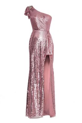 Style 10961 Mac Duggal Pink Size 4 Tall Height One Shoulder Sequin Straight Dress on Queenly