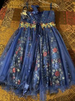 Jiosue Blue Size 10 Print Polka Dot Corset Ball gown on Queenly