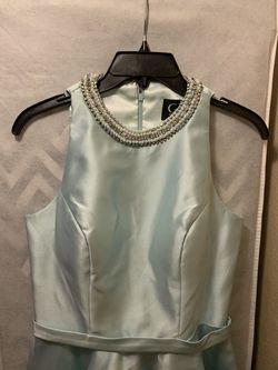 GLS Apparel Light Blue Size 4 Mini Sequin High Neck Sequined Cocktail Dress on Queenly