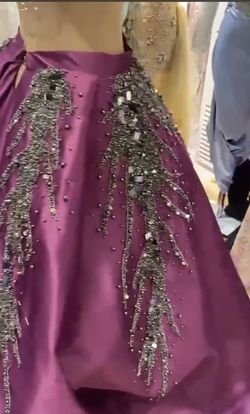 Custom Brides by Nona Purple Size 12 Cocktail Midi Sequin Jewelled Ball gown on Queenly