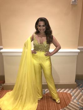 Sherri Hill Custome Yellow Size 4 Pageant Flare Cape Jumpsuit Dress on Queenly