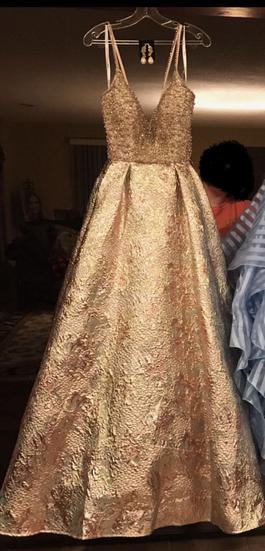 McDuggal Gold Size 10 Showstopper Medium Height Pockets Ball gown on Queenly