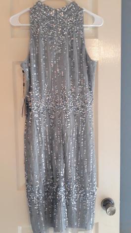 ADRIANNA PAPELL  Silver Size 10 Sequin Halter Cocktail Dress on Queenly