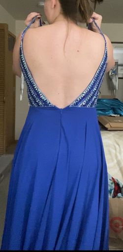 Jovani Blue Size 14 Plus Size Backless A-line Dress on Queenly