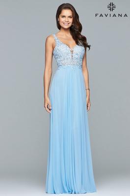 Faviana Blue Size 6 Tulle A-line Dress on Queenly