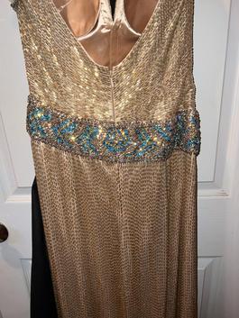 Sherri Hill Gold Size 2 Tall Height Fully-beaded Turquoise Side slit Dress on Queenly