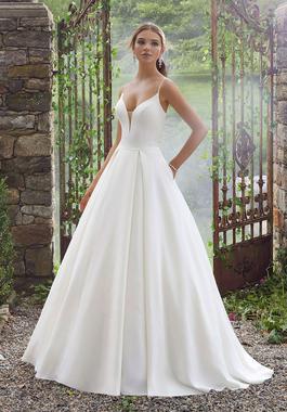 Style 5706 Morilee White Size 8 Tall Height Spaghetti Strap Pockets Ball gown on Queenly