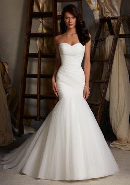 Style 5108 Morilee White Size 8 Strapless Fitted Tall Height Mermaid Dress on Queenly