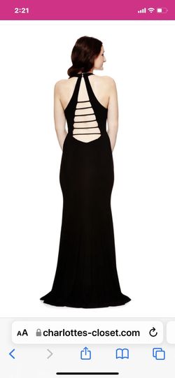 Style A17349 Betsy & Adam Black  Size 0 Tall Height Backless Side slit Dress on Queenly