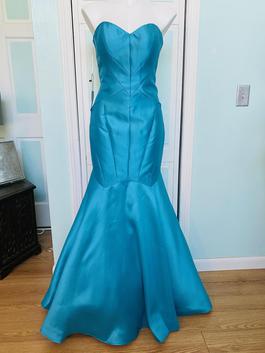 Tony Bowls Blue Size 12 Silk Floor Length Mermaid Dress on Queenly