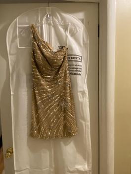 Sherri Hill Gold Size 0 Silver One Shoulder Cocktail Dress on Queenly
