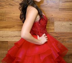 Ellie Wilde Red Size 2 Prom Beaded Top Pageant Sweet 16 Ruffles Ball gown on Queenly