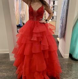 Ellie Wilde Red Size 2 Prom Beaded Top Pageant Sweet 16 Ruffles Ball gown on Queenly