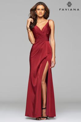 Style 7755 Faviana Red Size 10 Tall Height Side slit Dress on Queenly