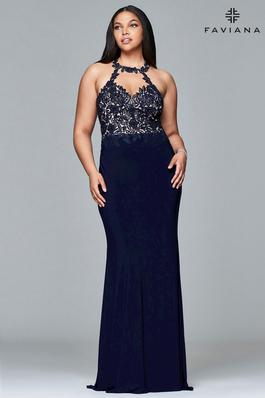 Style 9394 Faviana Blue Size 24 Plus Size Tall Height Straight Dress on Queenly
