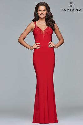 Style S7999 Faviana Red Size 10 Pageant Tall Height Straight Dress on Queenly
