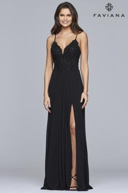 Style 10005 Faviana Black Size 6 Tall Height Side slit Dress on Queenly