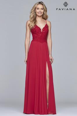Style 10005 Faviana Red Size 2 Holiday Tall Height Side slit Dress on Queenly