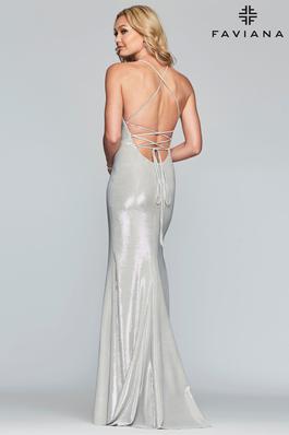 Style S10218 Faviana Silver Size 8 Tall Height Side slit Dress on Queenly