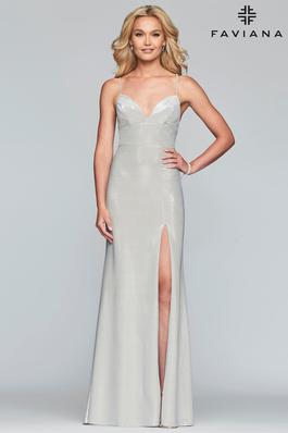 Style S10218 Faviana Silver Size 8 Tall Height Side slit Dress on Queenly