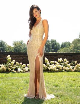 Style 3249 Primavera Gold Size 8 Tall Height Side slit Dress on Queenly